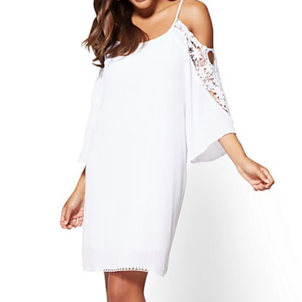 Cold Shoulder white shirt dress
